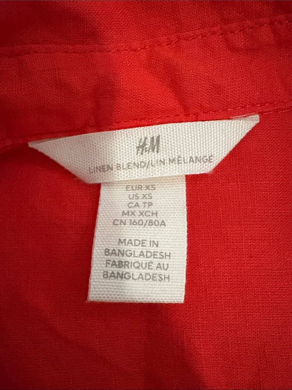 H&M linen Red Button-Down Shirt and pant set ( top is xs and bottoms are medium)